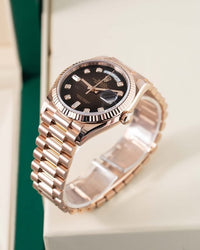 Rol_ex Presi_dent Day_Date Rose Gold Chocolate Diamond Dial Mens Watch Luxury Edition Premium Quality theroyaltime.in