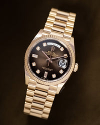 Rol_ex Presi_dent Day_Date Rose Gold Chocolate Diamond Dial Mens Watch Luxury Edition Premium Quality theroyaltime.in
