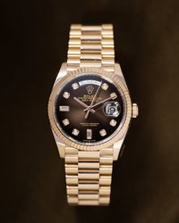 Rol_ex Presi_dent Day_Date Rose Gold Chocolate Diamond Dial Mens Watch Luxury Edition Premium Quality theroyaltime.in