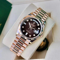 Rol_ex Presi_dent Day_Date Rose Gold Chocolate Diamond Dial Mens Watch Luxury Edition Premium Quality theroyaltime.in