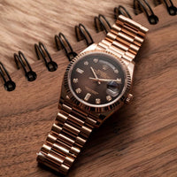 Rol_ex Presi_dent Day_Date Rose Gold Chocolate Diamond Dial Mens Watch Luxury Edition Premium Quality theroyaltime.in