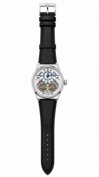 Patek Philipe Automatic Skeletonzed Black Leather Strap White Dial