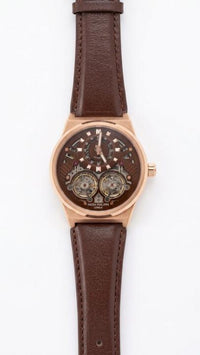 Patek Philipe Automatic Skeletonzed Brown Leather Strap Rose Gold Toned