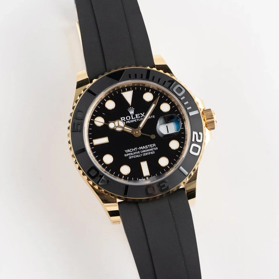 Role_x Yatch Master Yellow Gold Oysterflex Black Mint Mens Watch Luxury Edition Premium Quality theroyaltime.in