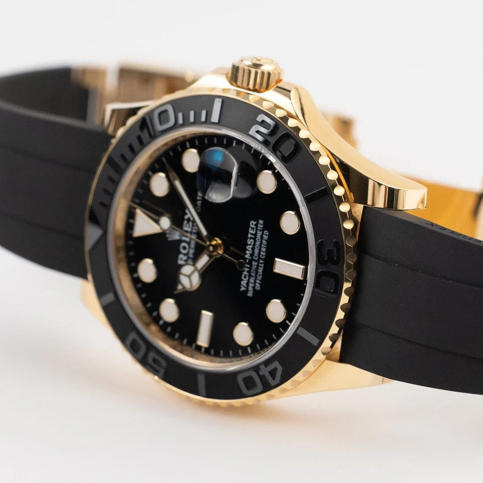 Role_x Yatch Master Yellow Gold Oysterflex Black Mint Mens Watch Luxury Edition Premium Quality theroyaltime.in
