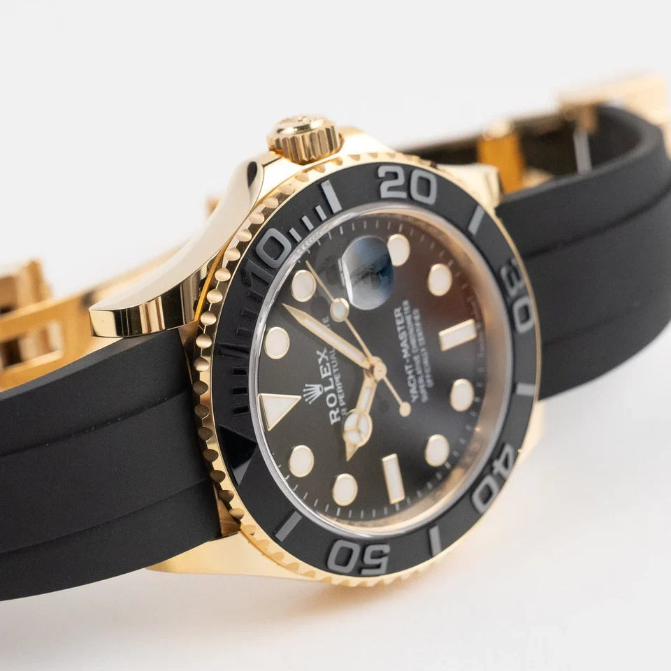 Role_x Yatch Master Yellow Gold Oysterflex Black Mint Mens Watch Luxury Edition Premium Quality theroyaltime.in