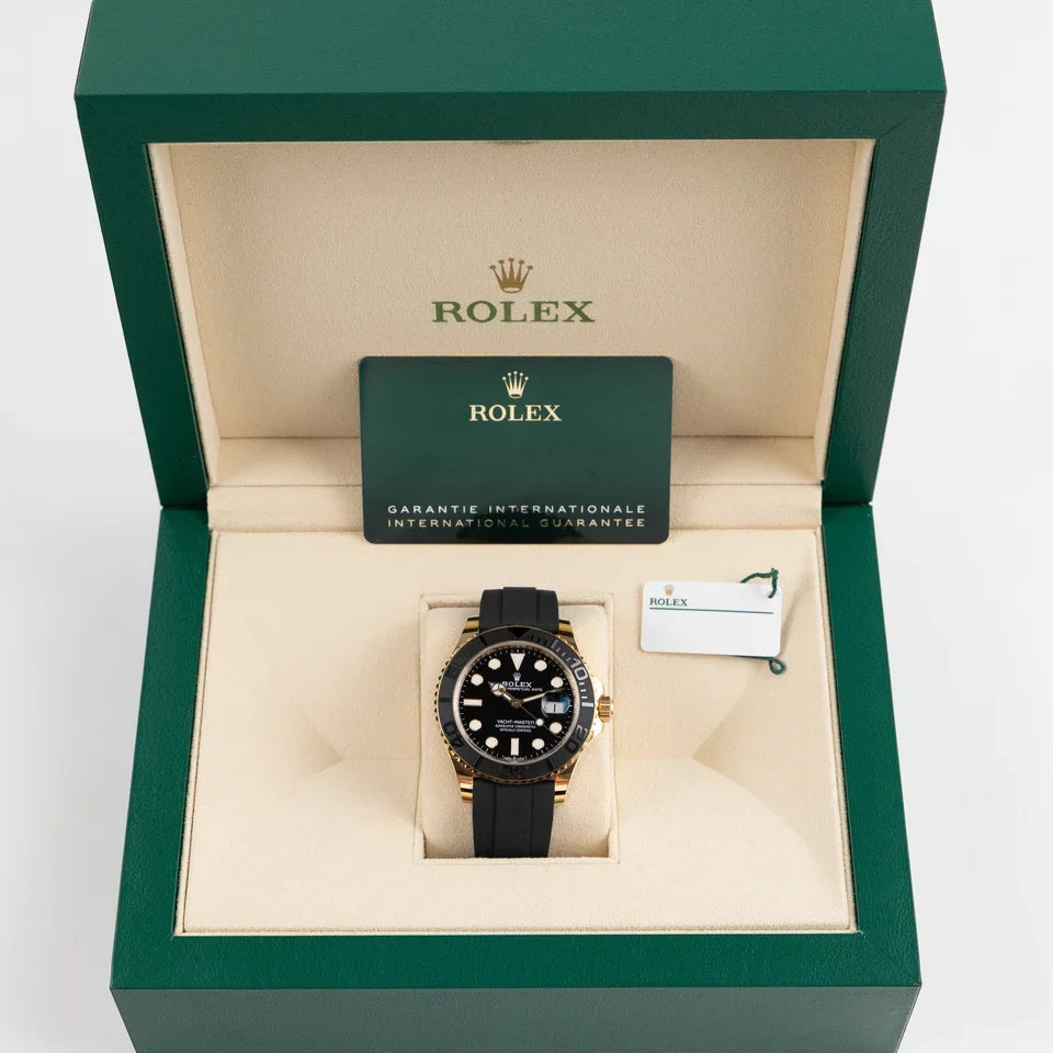 Role_x Yatch Master Yellow Gold Oysterflex Black Mint Mens Watch Luxury Edition Premium Quality theroyaltime.in