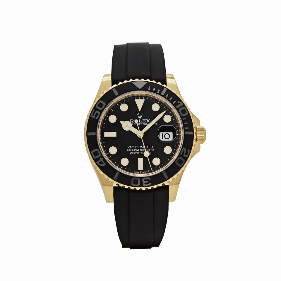 Role_x Yatch Master Yellow Gold Oysterflex Black Mint Mens Watch Luxury Edition Premium Quality theroyaltime.in
